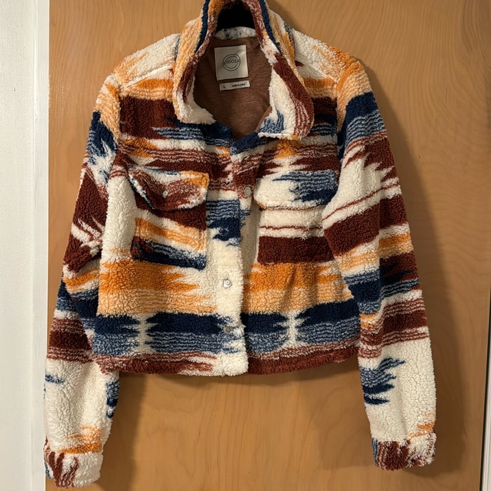 Multi Color Cropped Fleece Jacket